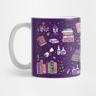 Cute fantasy books and fantasy items illustration Mug